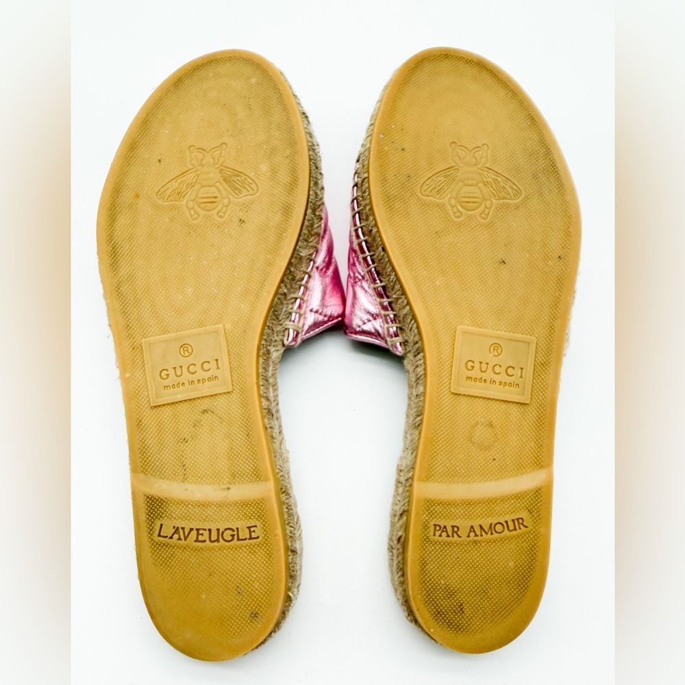 Gucci Pilar GG Marmont Metallic Rosa Leather Espadrille Slide Sandals EU 37 US 7 - Picture 11 of 12